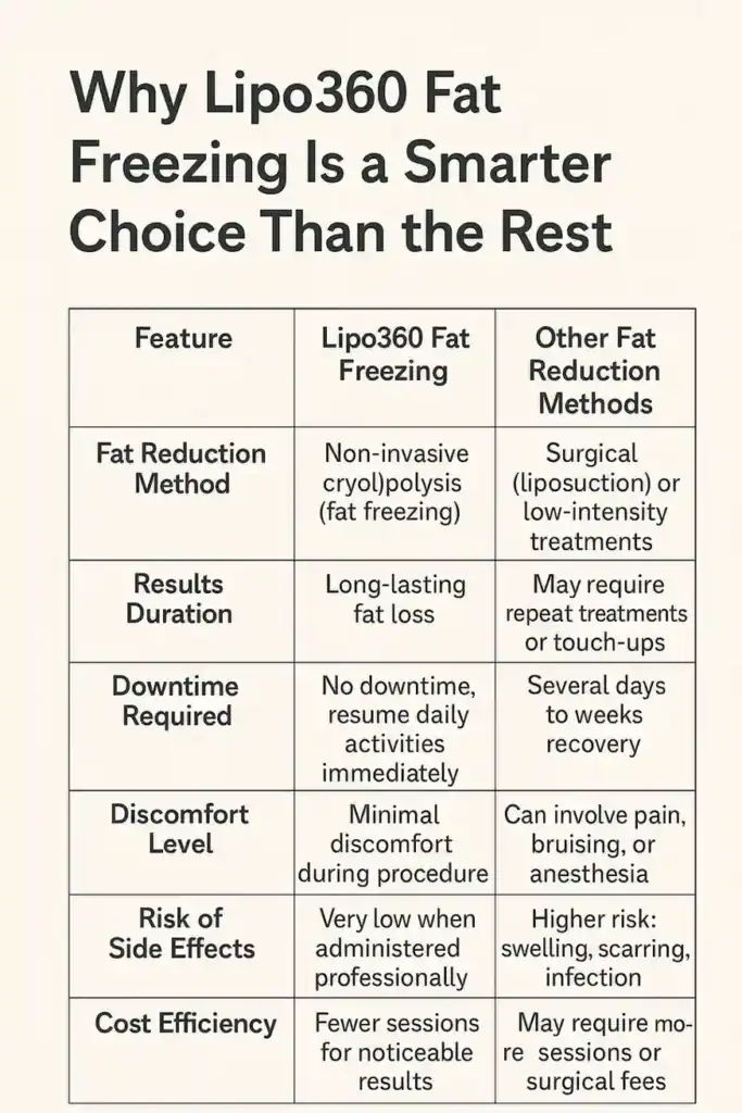 Is it possible to permanently freeze fat cells? 2 Table showing benefits of fat freezing to remove fat cells Amersham from Lipo 360