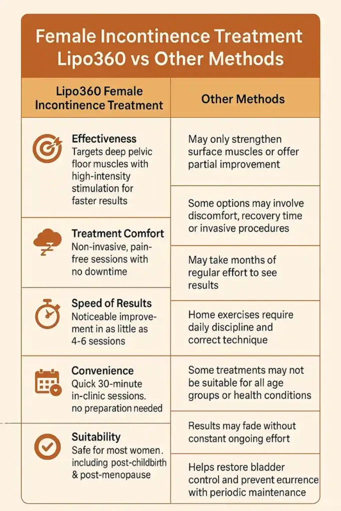 Comprehensive Guide To Female Incontinence Treatment Options 1 Table showing benefits of incontinence treatment Amersham