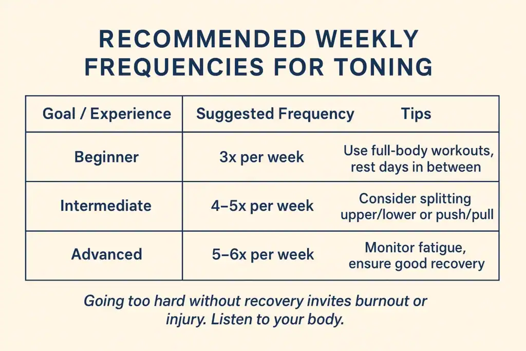 Achieving the Perfect Tone: How Often Should You Exercise for Results? 2 Graphic to show how often you should do exercise to help with toning Amersham